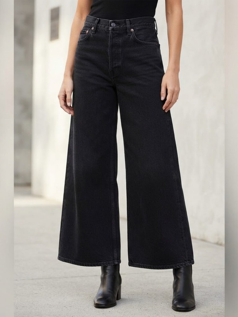 Free People High-Waist Wide Leg Women Jeans - Black Size 28